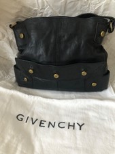 Authentic Givenchy Black Leather Button Hobo Bag - Medium - Vintage
