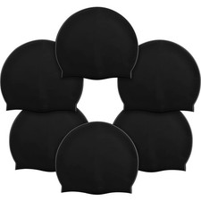 Syhood 6 Pieces Unisex Adult Silicone Swim Cap Waterproof One Size, Black
