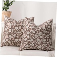 Floral Throw Pillow Covers 18x18 Set of 18" x 18" Pack of 2 Rusty Brown Red