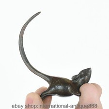 2.8" Old Chinese Copper Zodiac Animal Mouse Fengshui Statue Sculpture
