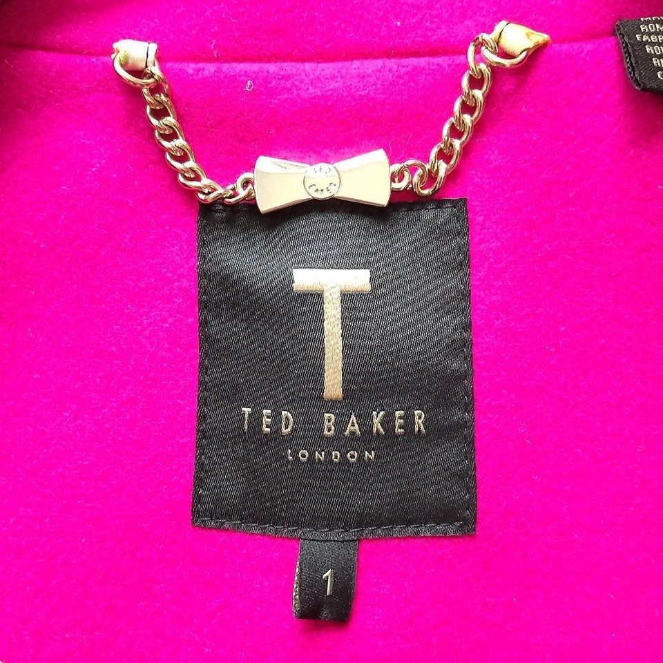 Ted Baker кашемир смесь подпоясанный короткое пальто с цветочной подкладкой в розовый - Изображение 3 из 4