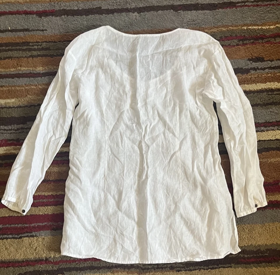 Camisa túnica manga larga Blue Saks Fifth Avenue para mujer pequeña marfil lino años 90 Foto 2 de 4