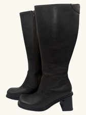 Vintage Allie 1264 Black Leather Knee High Boots Square Toe Block Heel 6.5M