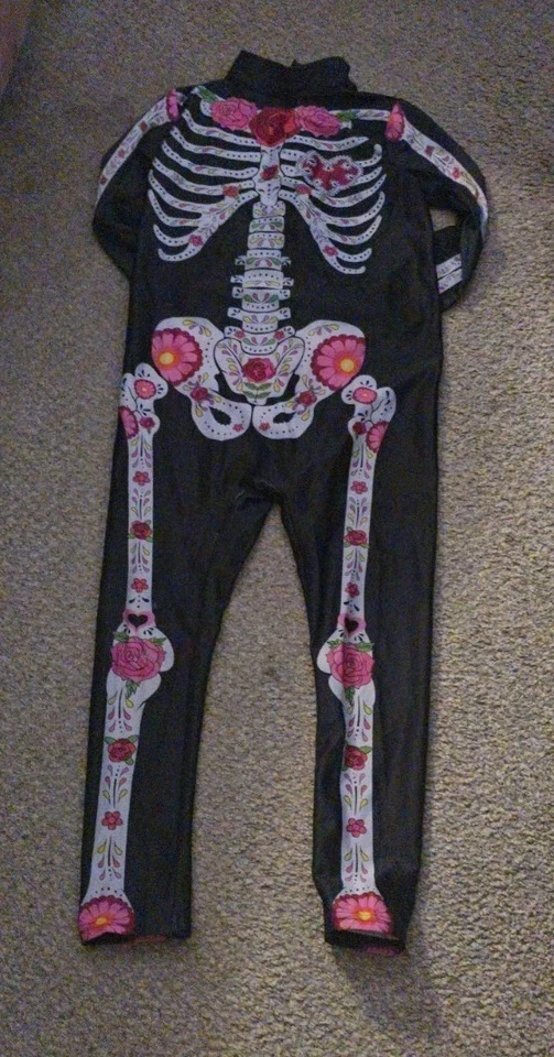 Disfraz Dia De Los Muertos Niñas Rosa Esqueleto 46" Largo 28" Ancho, Sin Etiquetas J7 Foto 2 de 4