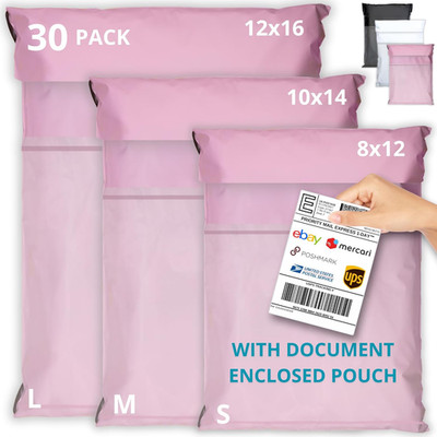 Shipping Bags (30 Pack) with Label Pouch - 8X12, 10X14 & 12X16 - Poly Mailers fo