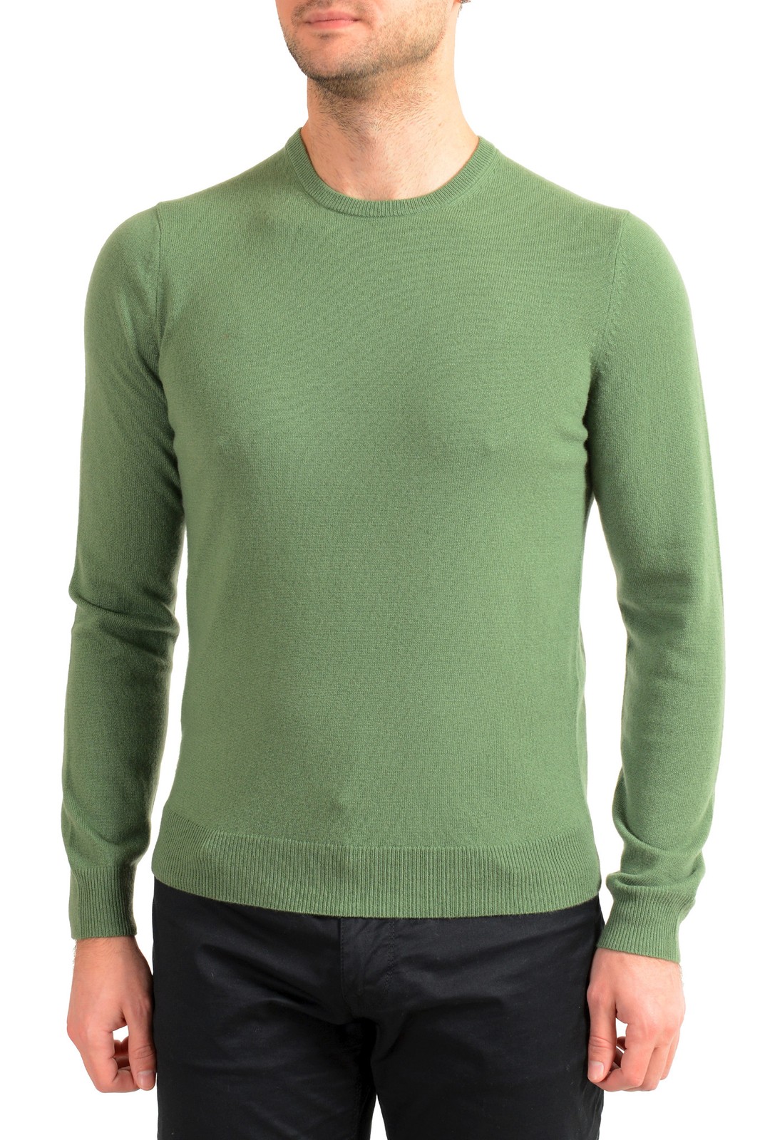 Мужской свитер-пуловер с круглым вырезом из зеленой шерсти и кашемира Malo Optimum 23890₽