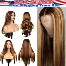 Women Long Straight/Curly Hair Wigs Ladies Natural Ombre Blonde Cosplay Full Wig