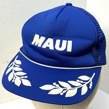 Vintage Maui Hawaii Blue Snapback Trucker Hat Hawaiian Headwear