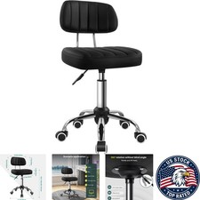 Modern Black Rolling Stool with Faux Leather - Adjustable for Ultimate Comfort