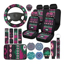 23 Pcs Pink Car Seat Covers Full Set for Women Girl Includes Boho Front and