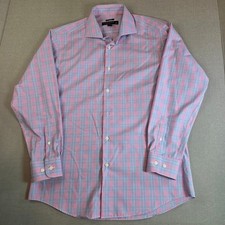 Pronto Uomo Slim Fit Non-Iron Pink Blue Plaid Dress Shirt 16 32/33