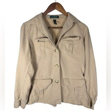 Ralph Lauren Women's Beige Utility Blazer Silk Exterior VINTAGE Size 8P