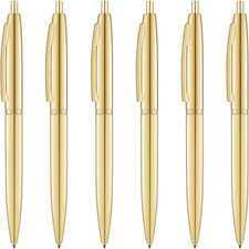 6 Pack Gold Click Ballpoint Pens - Black Ink Medium Point 1 Mm , Metallic Retrac