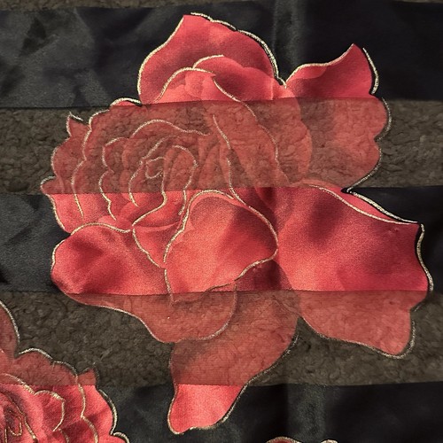 A.W. Items Women’s Black Red Rose Print Gold Outline Sheer Dress Scarf 60.5”x13” - Picture 3 of 5