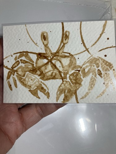 Original Coffee Crab Realism Painting Ocean Miniature Lover ATC Art Gift Aceo