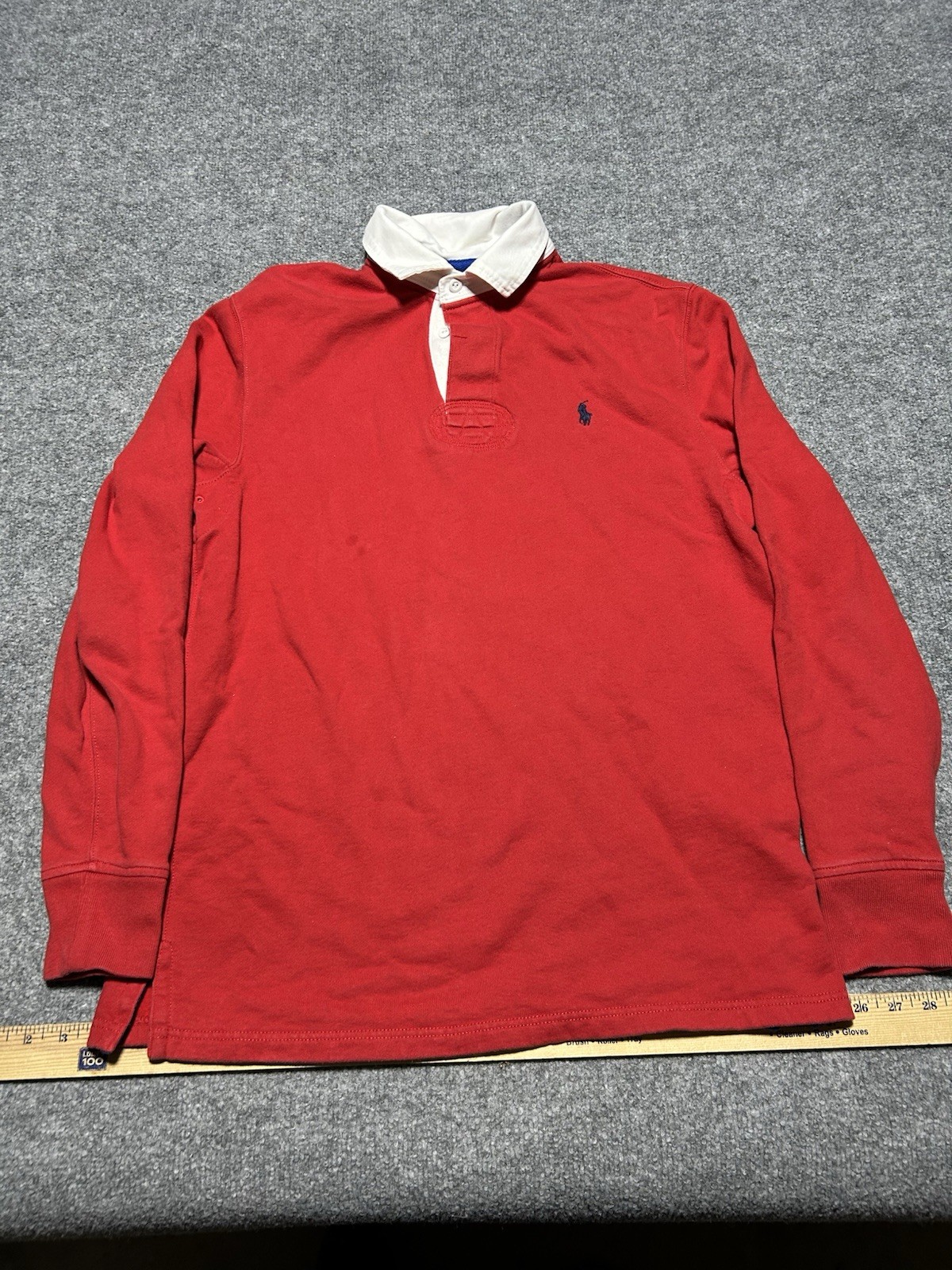 Mens Vintage 90s POLO RALPH LAUREN Rugby Shirt Long Sleeve Red Size M Fleece