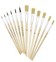 Pinsel-Set 12Tlg Haar- & Borstenpinsel GrößEn 1-14, Naturbelassener Schaft