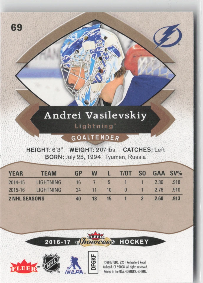 2016-17 Fleer Showcase #69 Andrei Vasilevskiy - Image 2 of 2