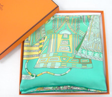 MNT HERMES Carre Scarf 90 Silk VOYAGE EN ETOFFES France w/Box 11220373300 2