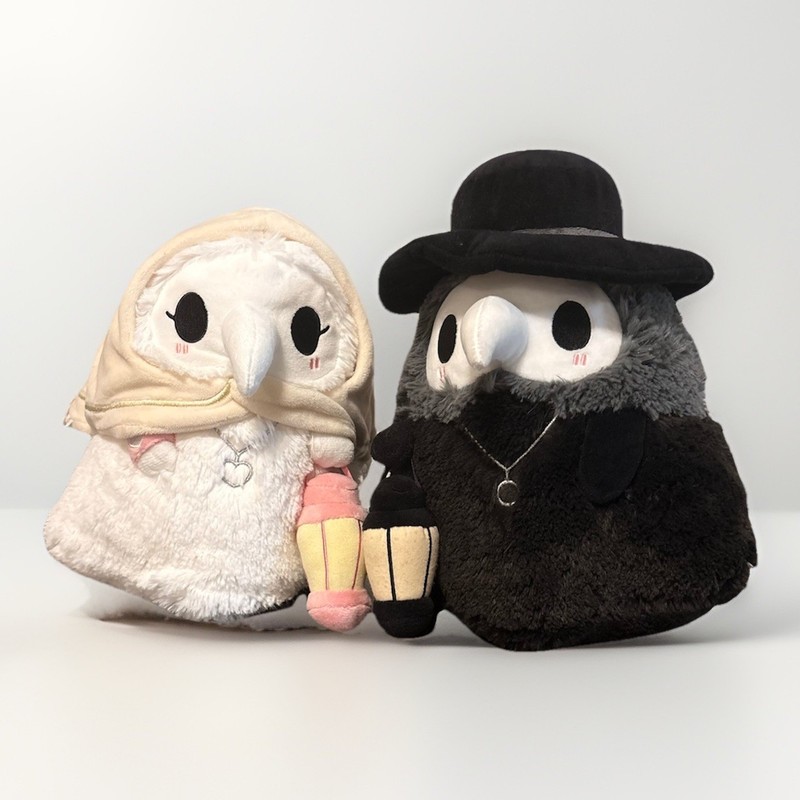Plush Owl Pair White Black Beige Pink Gray with Lanterns and Costumes