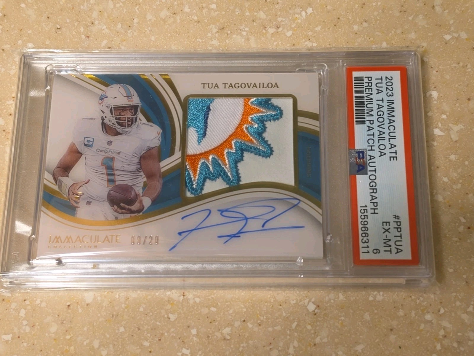 Tua Tagovailoa -2023 Immaculate Dolphin Patch Auto 08/20 Amazing Patch view 3