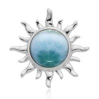 Cavill Larimar AnhäNger 4,95Ct Rund Cabochon Sonne Silber 925 Rhodiniert