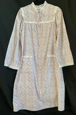 Vtg 1980s/90s Lanz for Salzburg Cotton Flannel Nightgown w/Zip Front, Pockets -S
