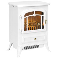 HOMCOM Fireplace Stove Heater Log Burning Flame Electric 950/1850W White
