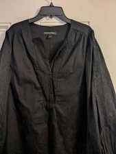 Banana Republic LBD Grunge Goth Black Dress Embroidered Neck/Sleeve Size S/M