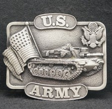 WE03135 GREAT VINTAGE 1982 U.S.A ARMY MILITARY TANK ARTWORK PEWTER BELT BUCKLE
