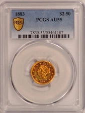 1883 $2.50 Liberty Gold Quarter-Eagle Coin PCGS AU-55 Pre-1933 Gold