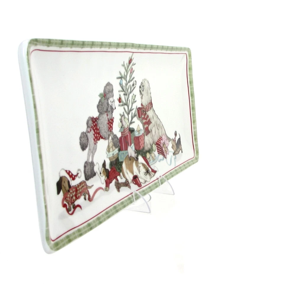 NEW Pier 1 Imports PARK AVENUE PUPS - CHRISTMAS MORNING 14" x 6" Treat Tray - Image 2 of 4