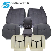 For 2003-2007 GMC Sierra 1500 2500 3500 Front Bottom Top Cloth Seat Cover Gray