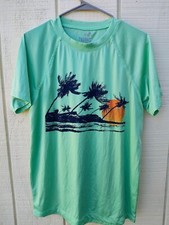 Trunks Surf Swim CO. Beach Sunset Palm Trees Mens SS Medium UPF 50 Lite Green