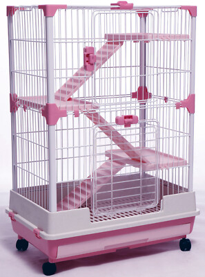 4-Floors Indoor Guinea Pig Rabbit Bunny Ferret Kitten Rolling Cage Hutch House