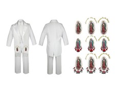 Baby Boy Teen Christening Formal White Tail Suit Gold Virgin Mary On Stole SM-20