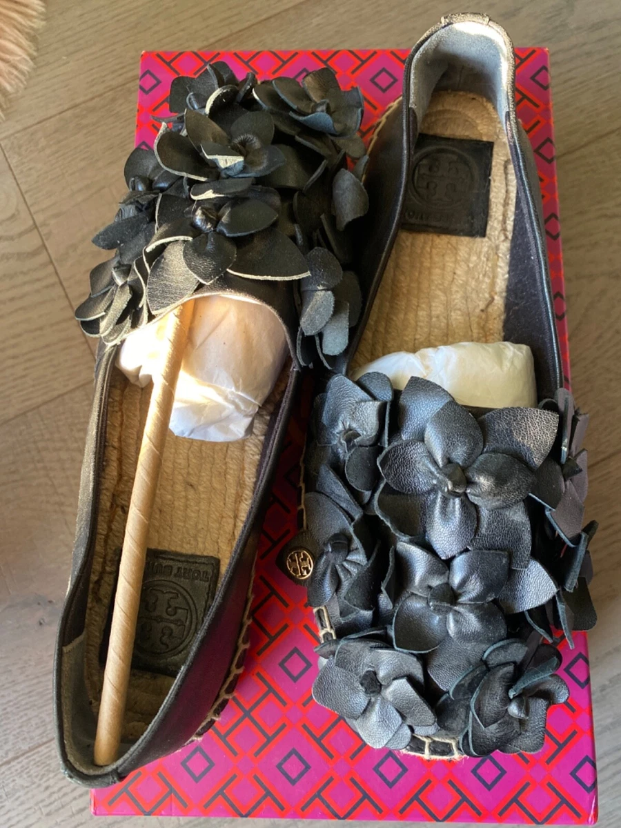 Tory Burch black Blossom Espadrilles Nappa Leather Sz. 6.5 New in box