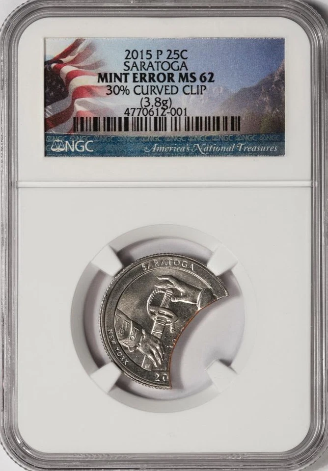 2015 NGC MS62 30% Huge Curved Clip Saratoga Quarter Mint Error Great Eye Appeal - Image 2 of 4