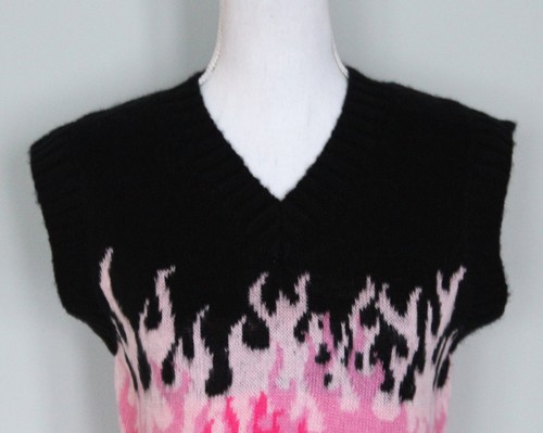 THE RAGGED PRIEST Burnout Flame Black & Pink Cropped Sweater Vest, Size XS - Picture 3 of 9