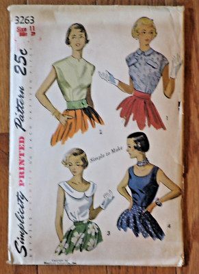 Advance Pattern 3263 1950s Simplicity Pattern 3263 Juniors Blouse Size 11, missing collar