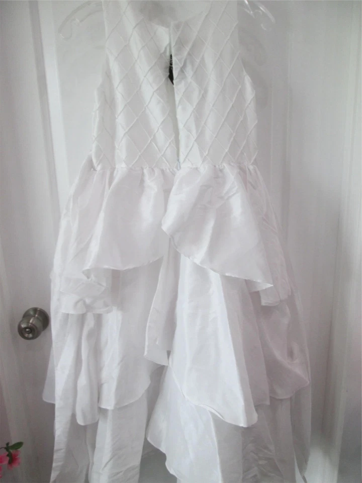 Vestido Isobella & Chloe feminino tamanho 14 linha A branco com zíper nas costas forrado com babado novo com etiquetas - Imagem 2 de 4