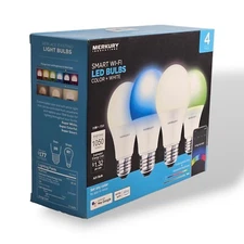 Merkury Innovations Smart Wi-Fi LED Adjustable Color and Brightness Bulbs 4 pack