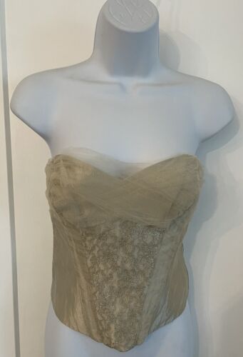 Women’s Vintage Y2K Bebe Champagne Lace Mesh Bustier Size XS - Picture 1 of 9
