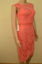 New Lipsy VIP Coral Lace Asymmetric Midi Dress Sz UK 10 