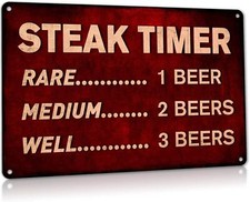 Funny Beer Sign Steak Timer - Metal BBQ Rules Sign, Outdoor Tin Signs for...