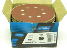 100pc Sanding Discs 125mm 5" NORTON Hook Loop Pads Sandpaper for Hard Wood Metal