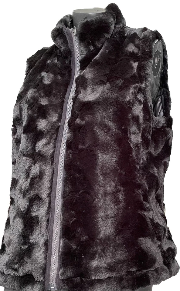 Chaleco Nicole Miller Mujer L Negro Años 90 Y2K Puffer/Piel Sintética Reversible Cremallera Completa Foto 3 de 4