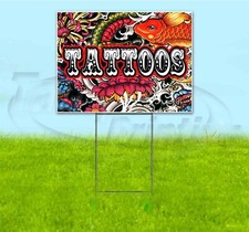 TATTOOS 18x24 Yard Sign WITH STAKE Corrugated Bandit USA BUSINESS BODY ART