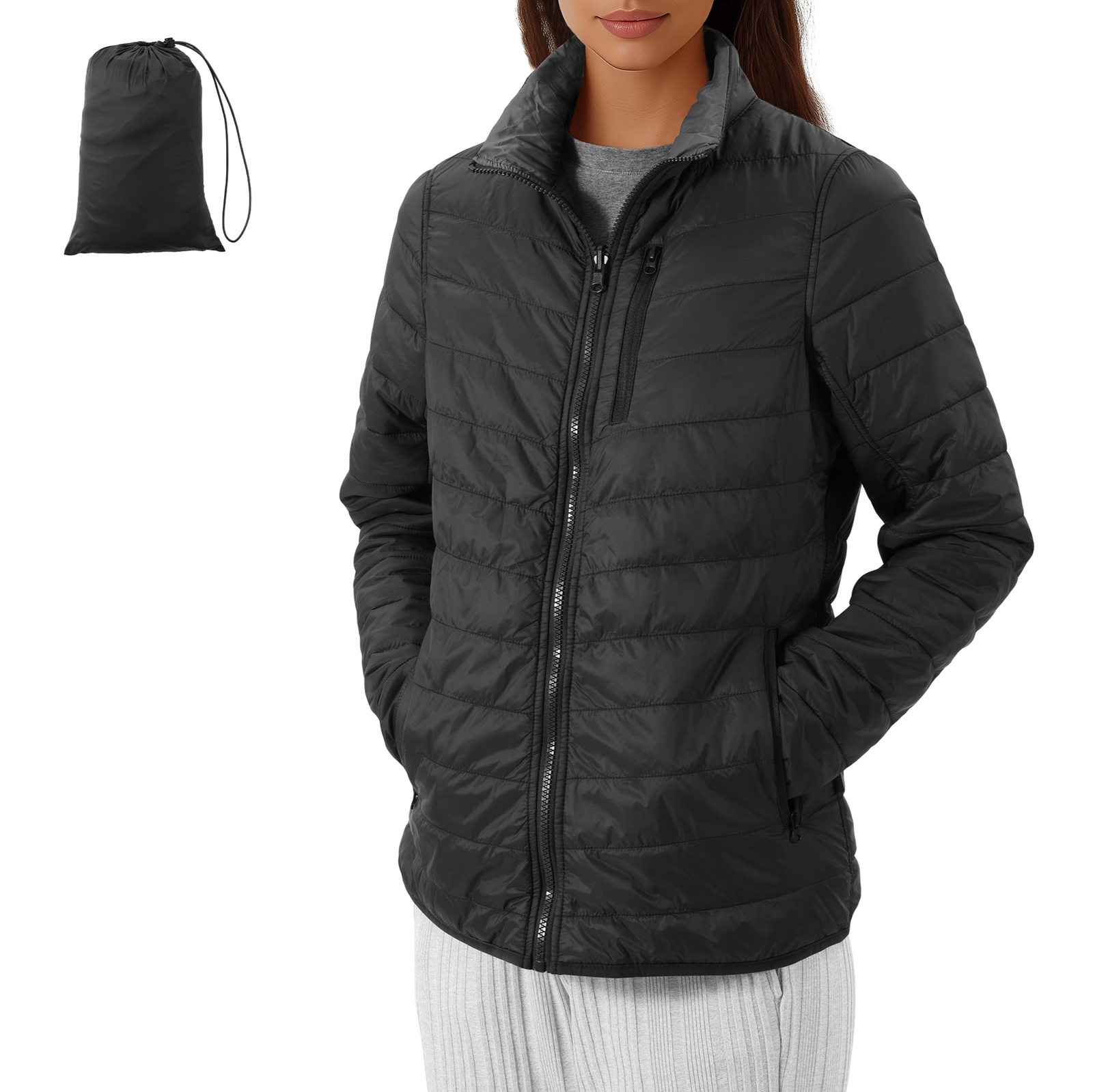 Chaqueta Acolchada Mujer - Chaqueta Ultraligera Mujer Reversible - Gris / Negro