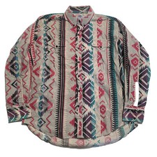 Vintage Silver Canyon Long Sleeve Wester Shirt Cowboy Aztec Print Mens Size XL